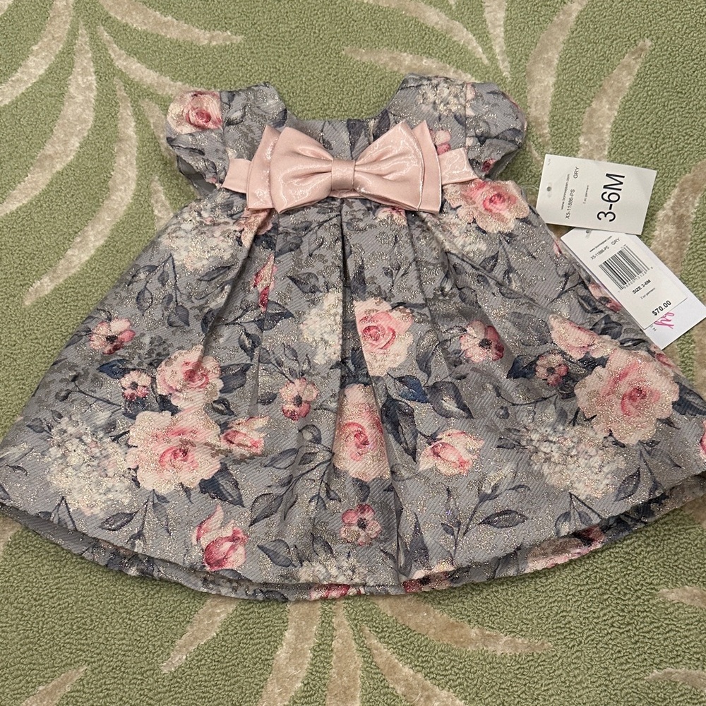 Christmas Baby Dress with Pink Bow